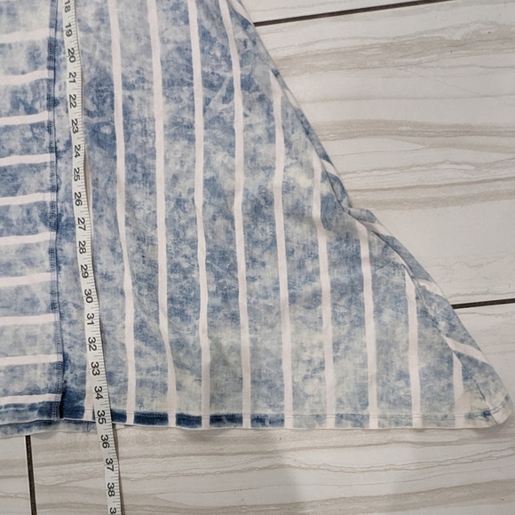 Nanette Lepore Blue White Striped Acid Wash Tie Dye T-Shirt Dress Cap Sleeve 2X - Picture 5 of 9